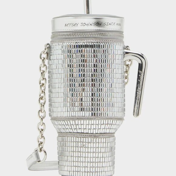 NWT Betsey Johnson Kitsch Hydration Honey Silver Tumbler Crossbody Bag - Picture 1 of 5